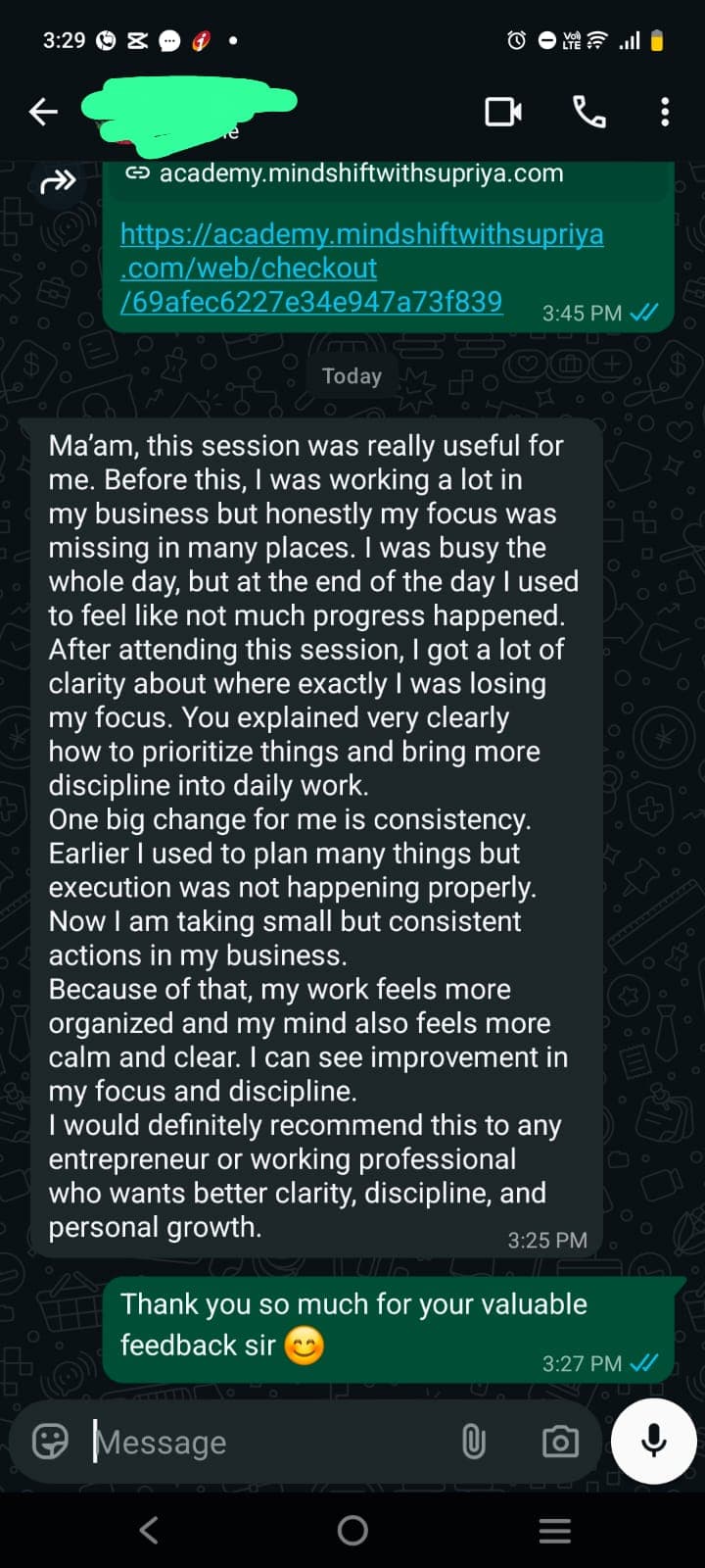 WhatsApp message from a participant 3