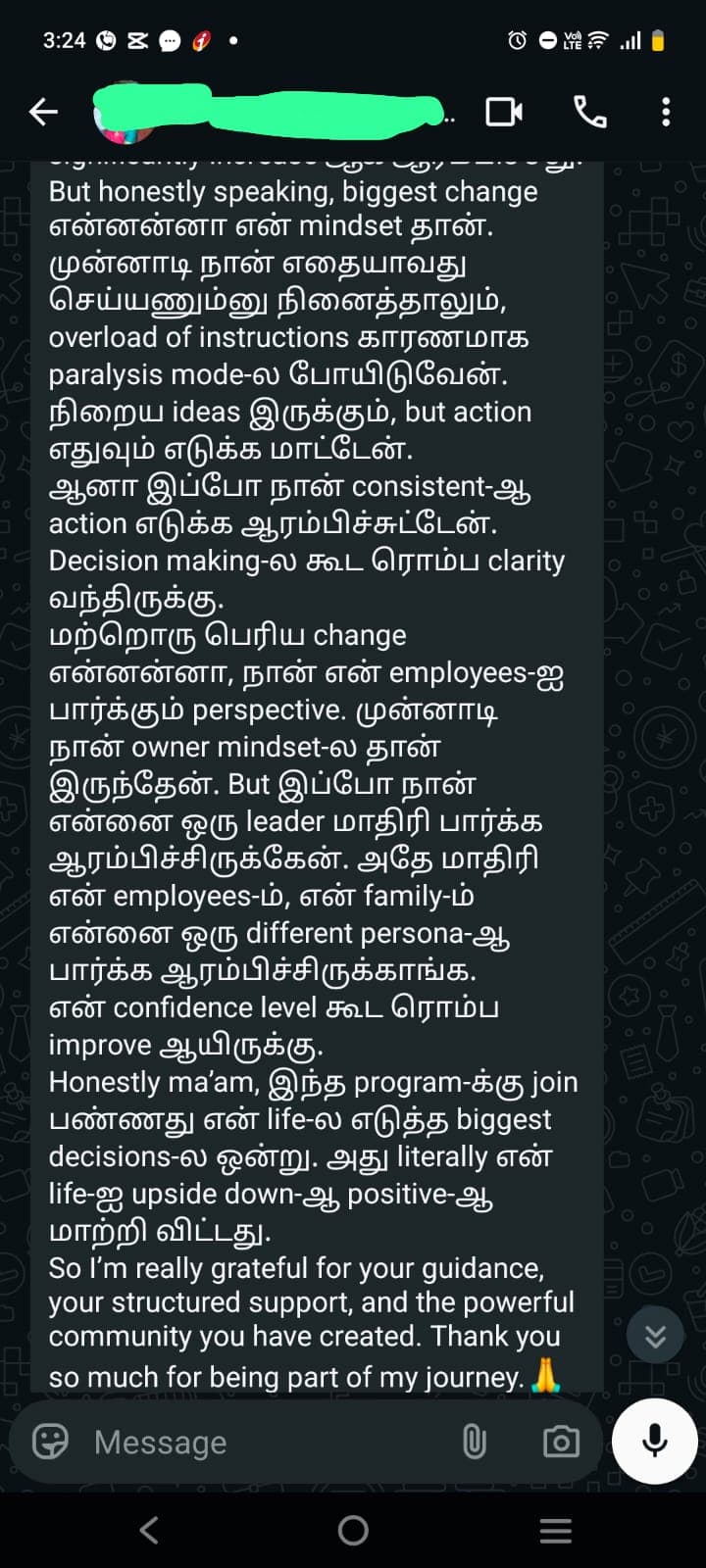 WhatsApp message from a participant 4